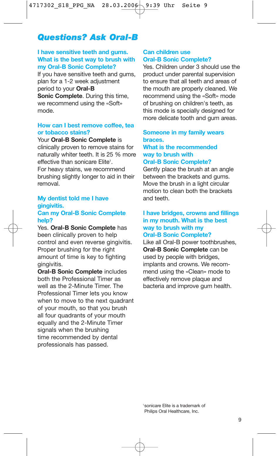 Questions? ask oral-b | Braun Sonic complete Toothbrush User Manual | Page 8 / 33