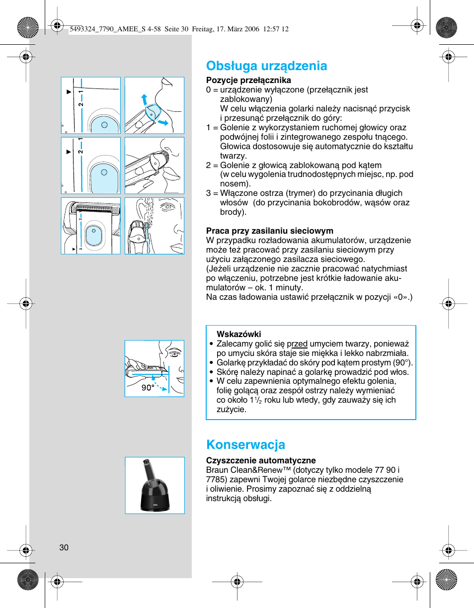 Obs∏uga urzàdzenia, Konserwacja | Braun SYNCROPRO 5492 User Manual | Page 30 / 57