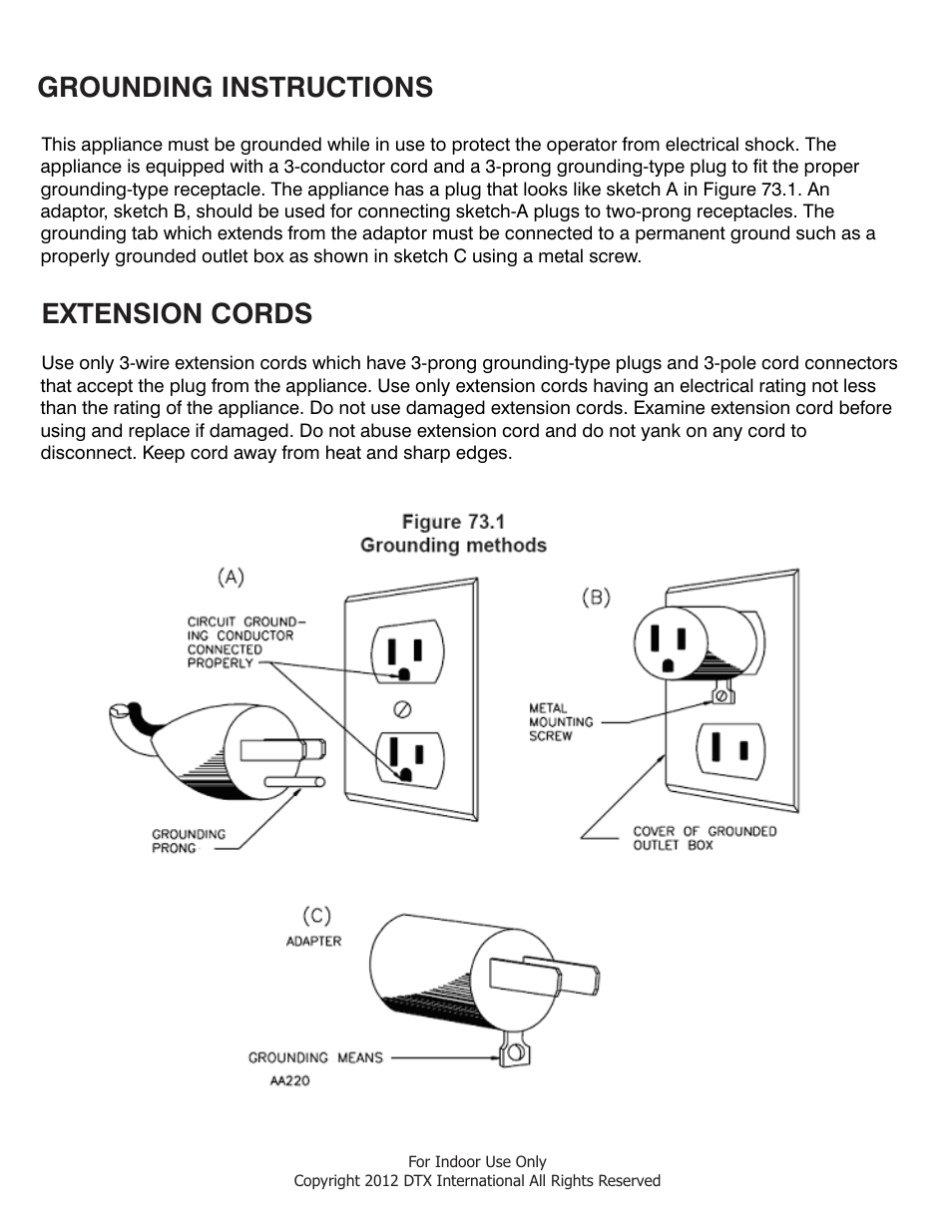 Grounding instructions extension cords | Great Northern Popcorn 6059 Polar Pal Shaver User Manual | Page 4 / 5