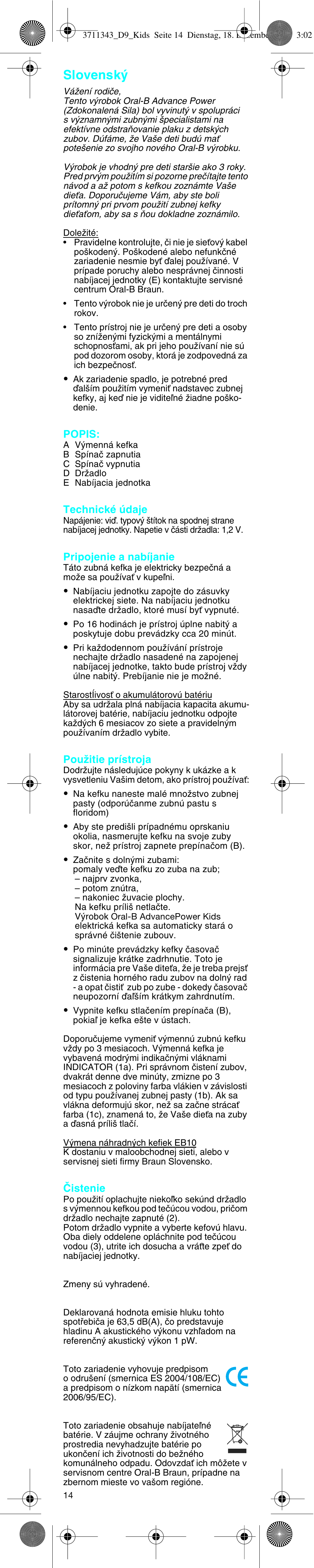 Slovensk | Braun D 9513 K User Manual | Page 14 / 18