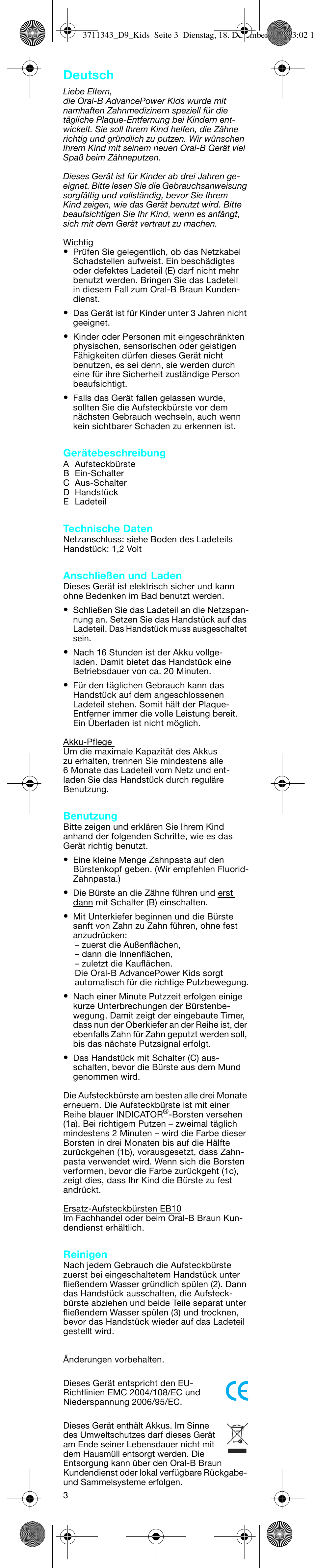 Deutsch | Braun D 9513 K User Manual | Page 3 / 18