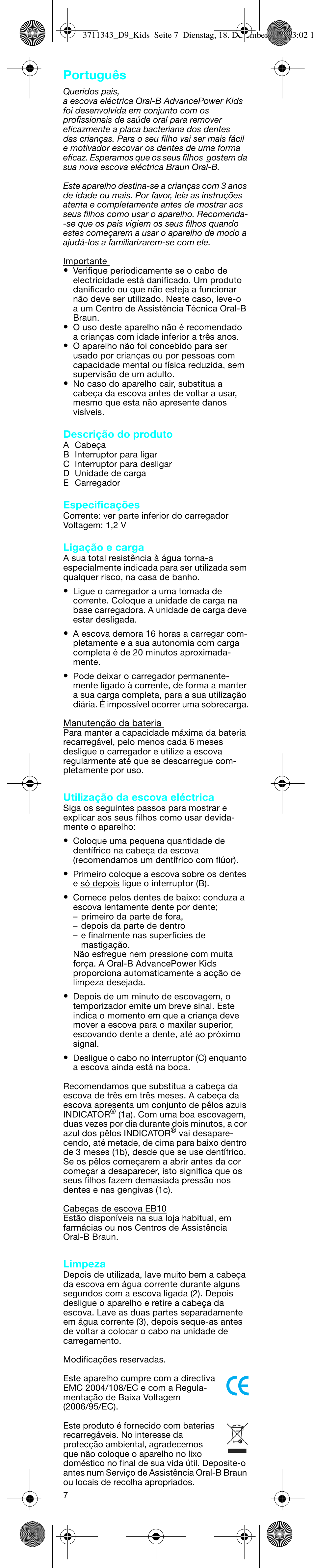 Português | Braun D 9513 K User Manual | Page 7 / 18