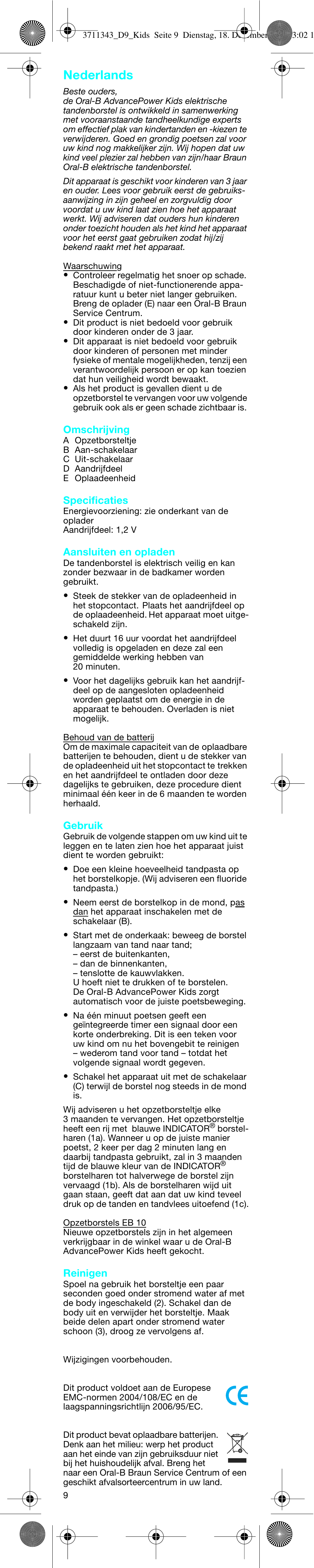 Nederlands | Braun D 9513 K User Manual | Page 9 / 18