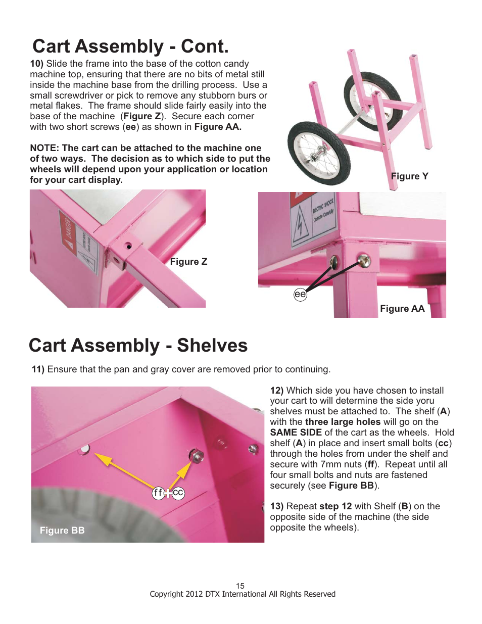 Cart assembly - cont. cart assembly - shelves | Great Northern Popcorn 6301 Vortex Cottaon Candy Machines User Manual | Page 15 / 16