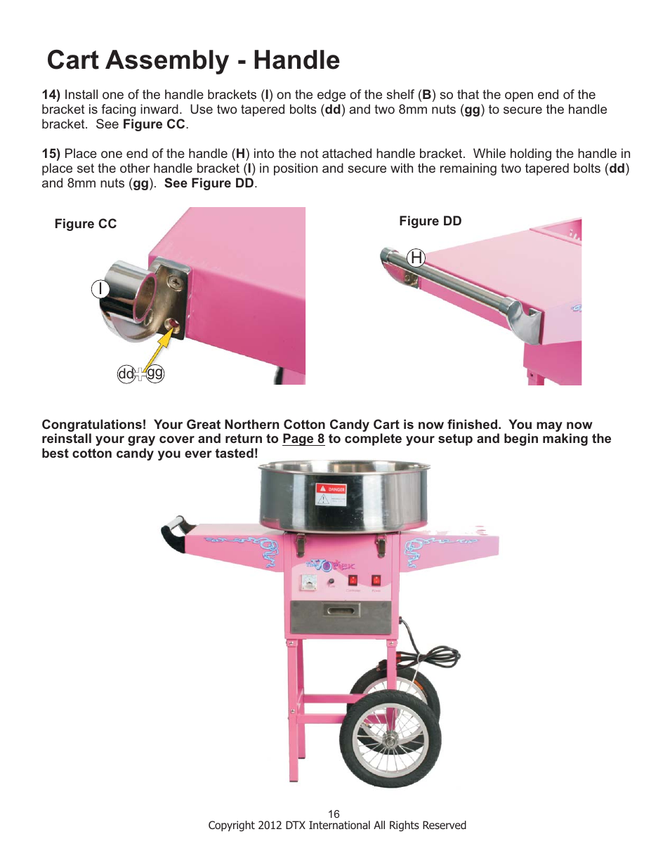 Cart assembly - handle | Great Northern Popcorn 6301 Vortex Cottaon Candy Machines User Manual | Page 16 / 16