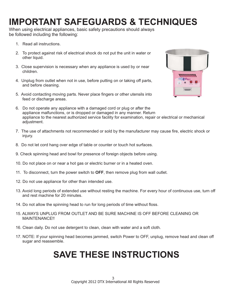 Great Northern Popcorn 6301 Vortex Cottaon Candy Machines User Manual | Page 3 / 16