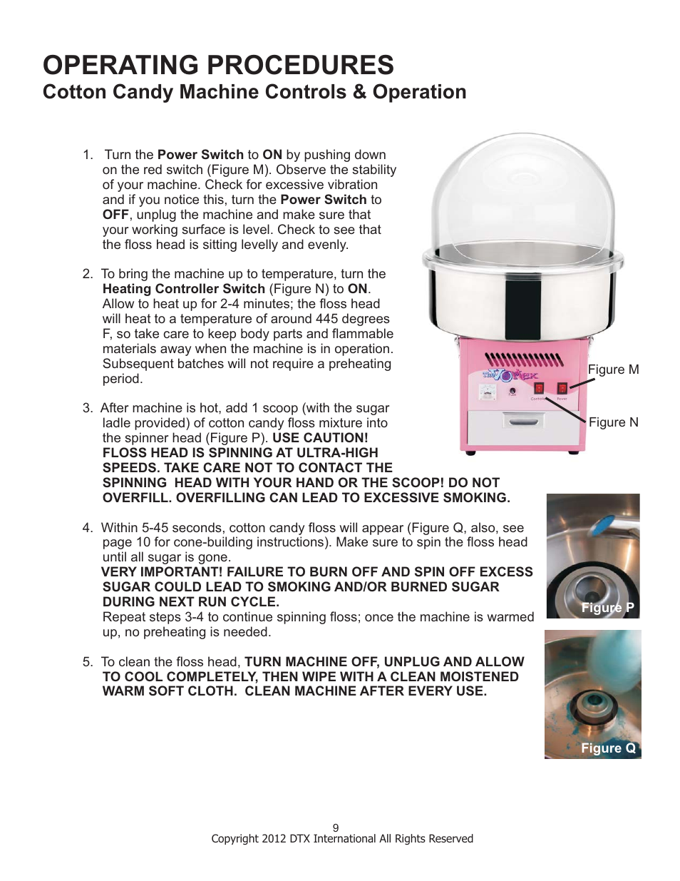 Operating procedures, Cotton candy machine controls & operation | Great Northern Popcorn 6301 Vortex Cottaon Candy Machines User Manual | Page 9 / 16