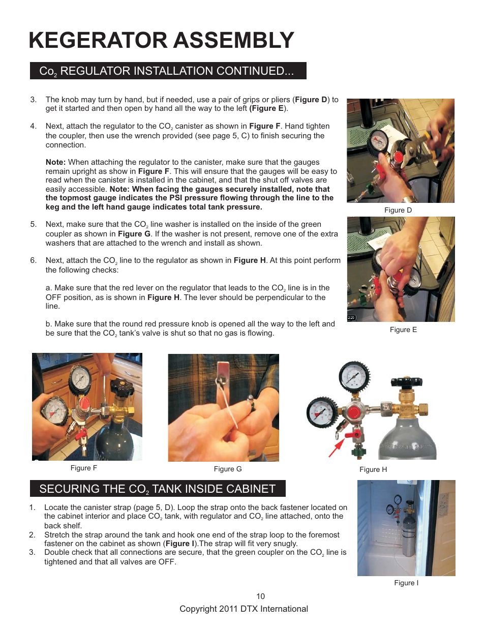 Kegerator assembly, Co regulator installation continued, Securing the co tank inside cabinet | Great Northern Popcorn 7976 Frosty Keg Kegerators User Manual | Page 10 / 15