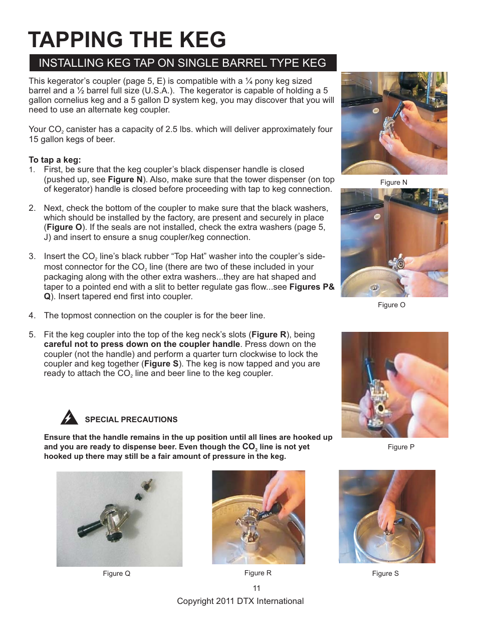 Tapping the keg, Installing keg tap on single barrel type keg | Great Northern Popcorn 7976 Frosty Keg Kegerators User Manual | Page 11 / 15