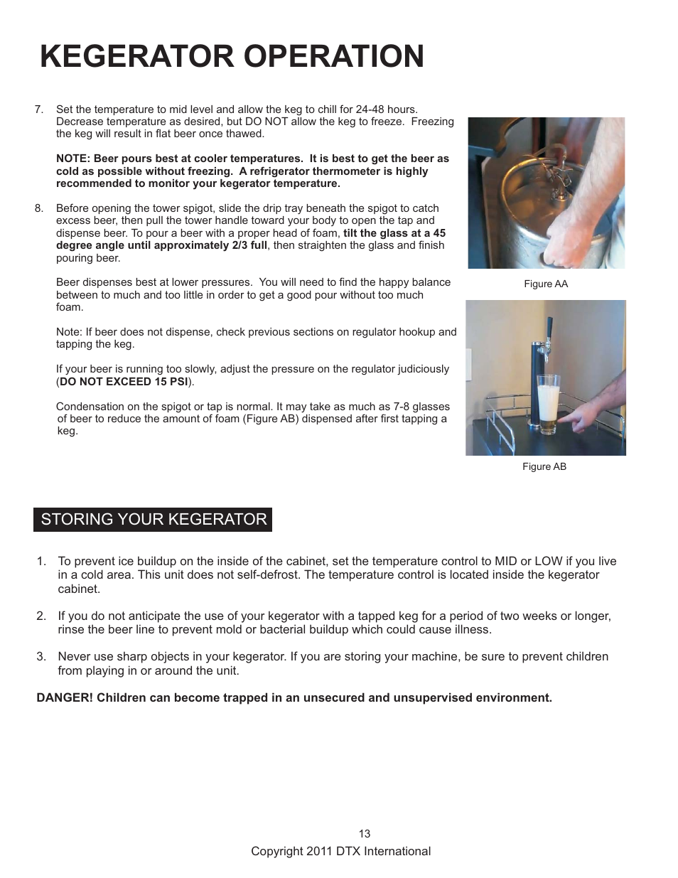 Kegerator operation, Storing your kegerator | Great Northern Popcorn 7976 Frosty Keg Kegerators User Manual | Page 13 / 15