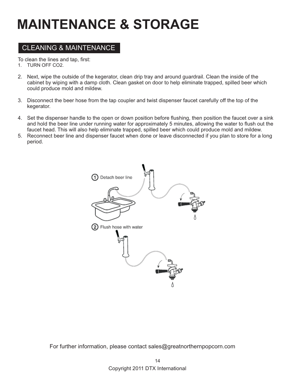 Maintenance & storage, Cleaning & maintenance | Great Northern Popcorn 7976 Frosty Keg Kegerators User Manual | Page 14 / 15