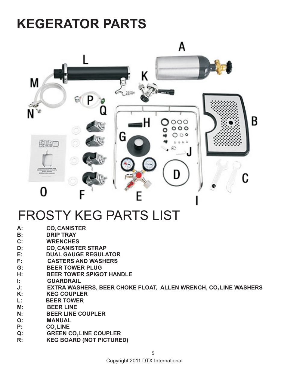 Kegerator parts, Frosty keg parts list | Great Northern Popcorn 7976 Frosty Keg Kegerators User Manual | Page 5 / 15