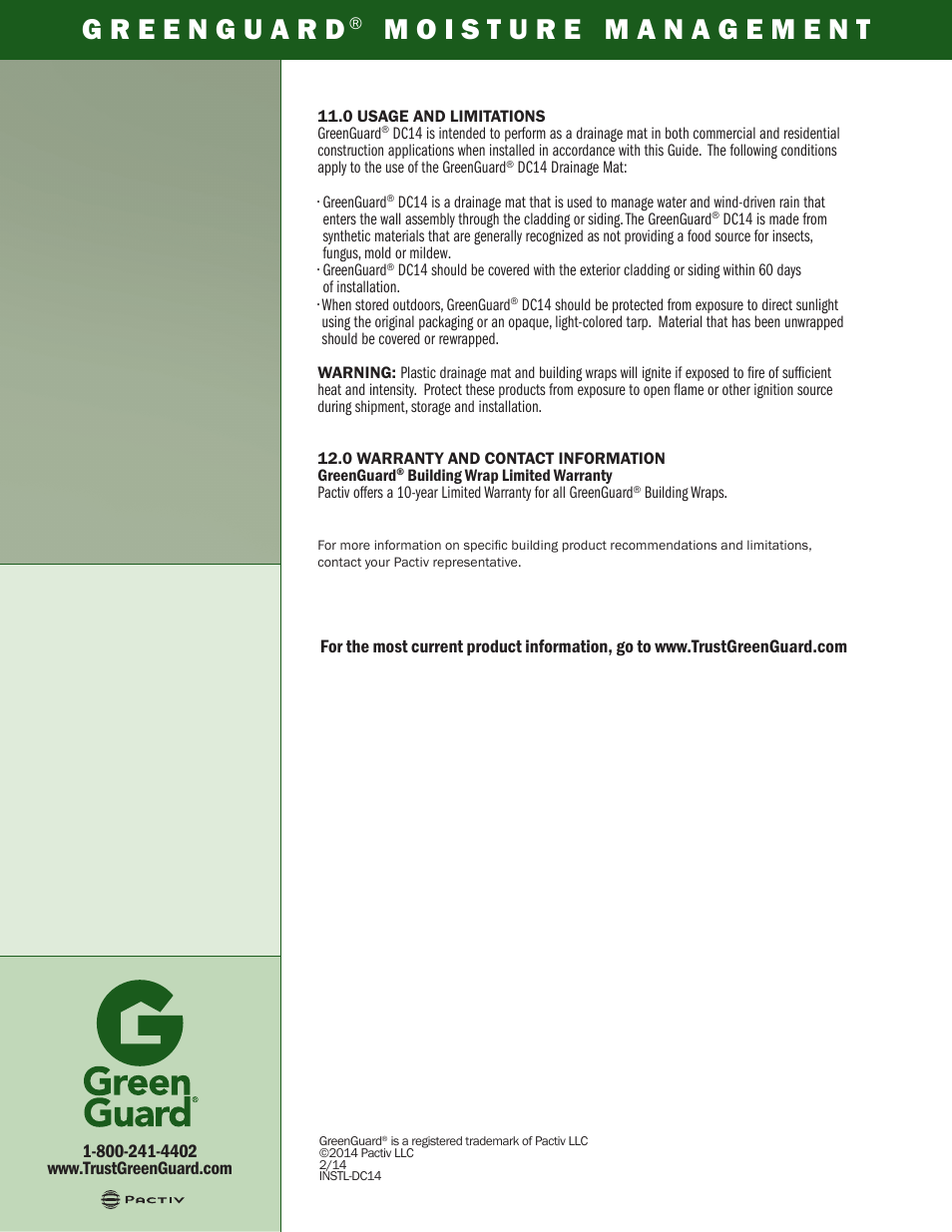 GreenGuard DC14 Drainage Mat User Manual | 8 pages