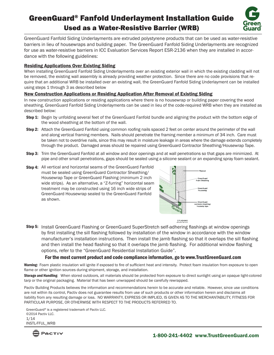 GreenGuard Fanfold Siding Underlayment as WRB User Manual | 1 page