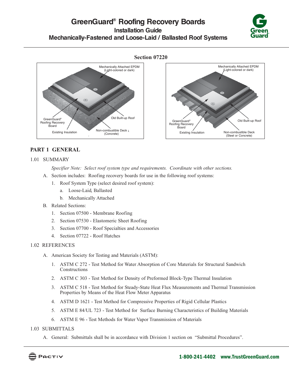 GreenGuard Roofing Recovery Boards User Manual | 6 pages