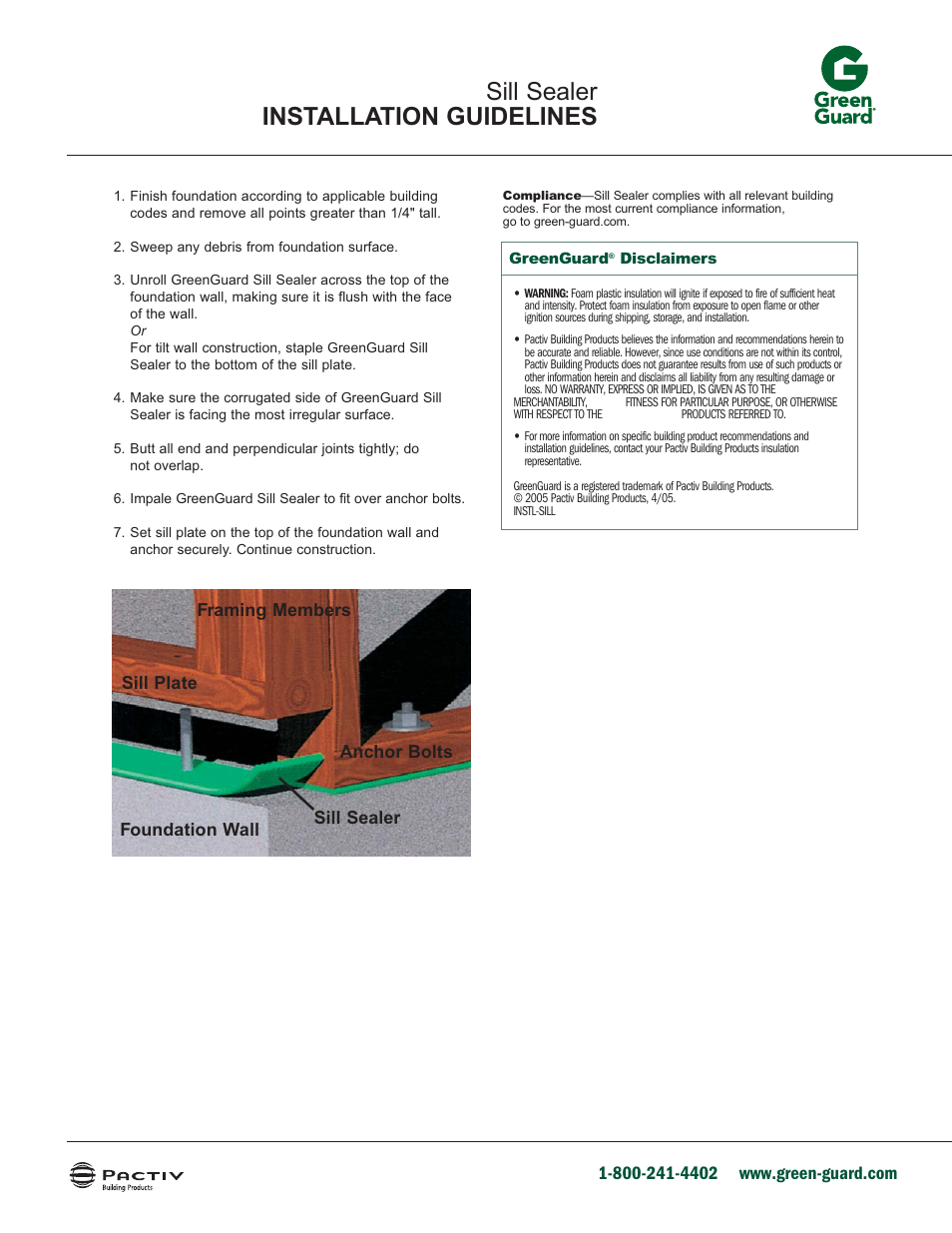 GreenGuard Sill Sealer User Manual | 1 page