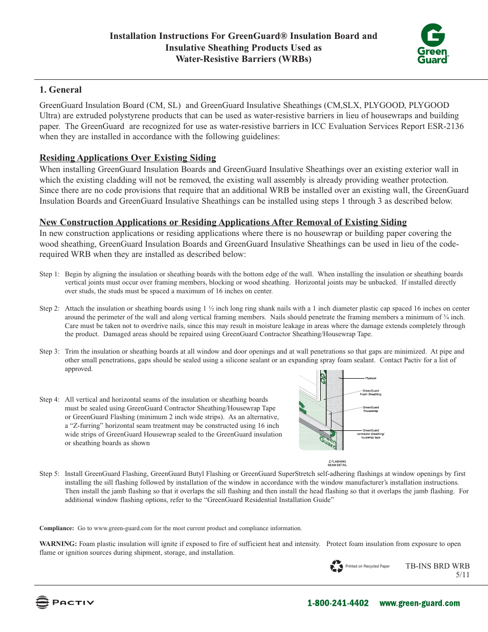 GreenGuard XPS Insulation Board as WRB User Manual | 1 page