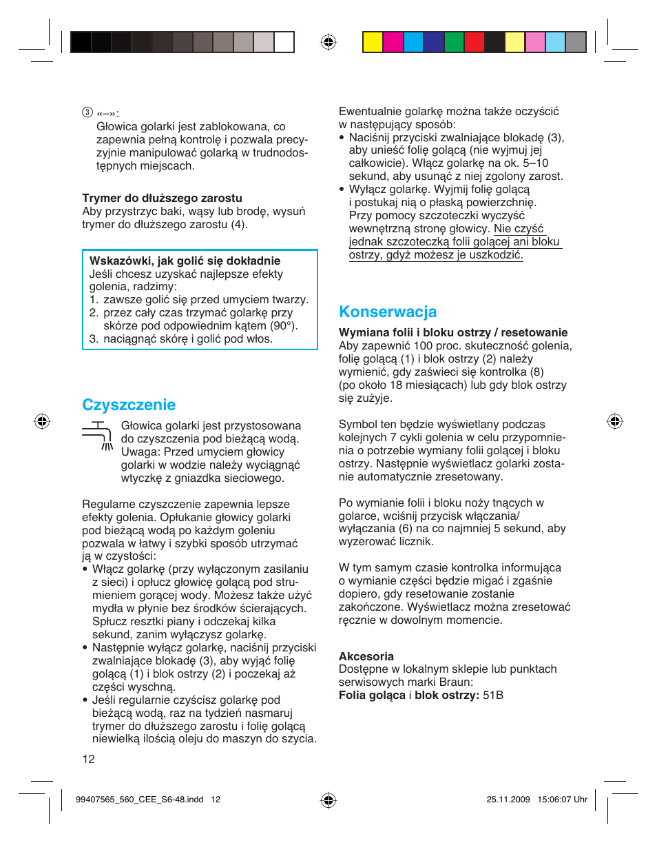 Czyszczenie, Konserwacja | Braun 550 User Manual | Page 11 / 44