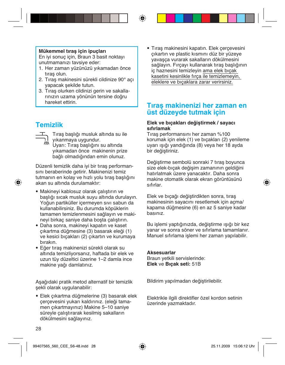 Temizlik | Braun 550 User Manual | Page 27 / 44