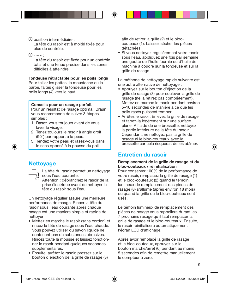 Nettoyage, Entretien du rasoir | Braun 550 User Manual | Page 8 / 44