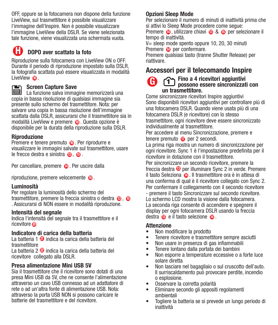 Accessori per il telecomando inspire | Hahnel Inspire LiveView User Manual | Page 23 / 27