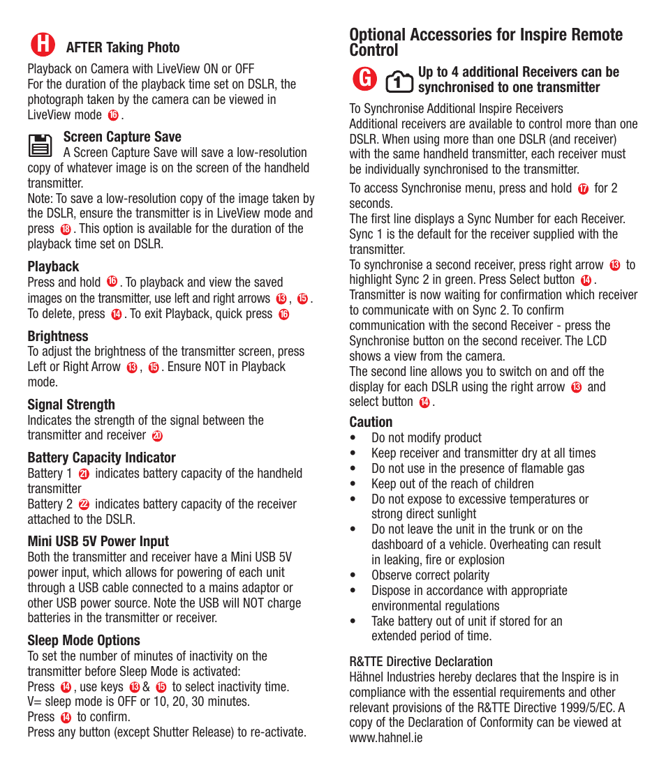 Optional accessories for inspire remote control | Hahnel Inspire LiveView User Manual | Page 7 / 27
