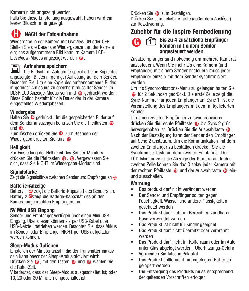 Zubehör für die inspire fernbedienung | Hahnel Inspire LiveView User Manual | Page 9 / 27