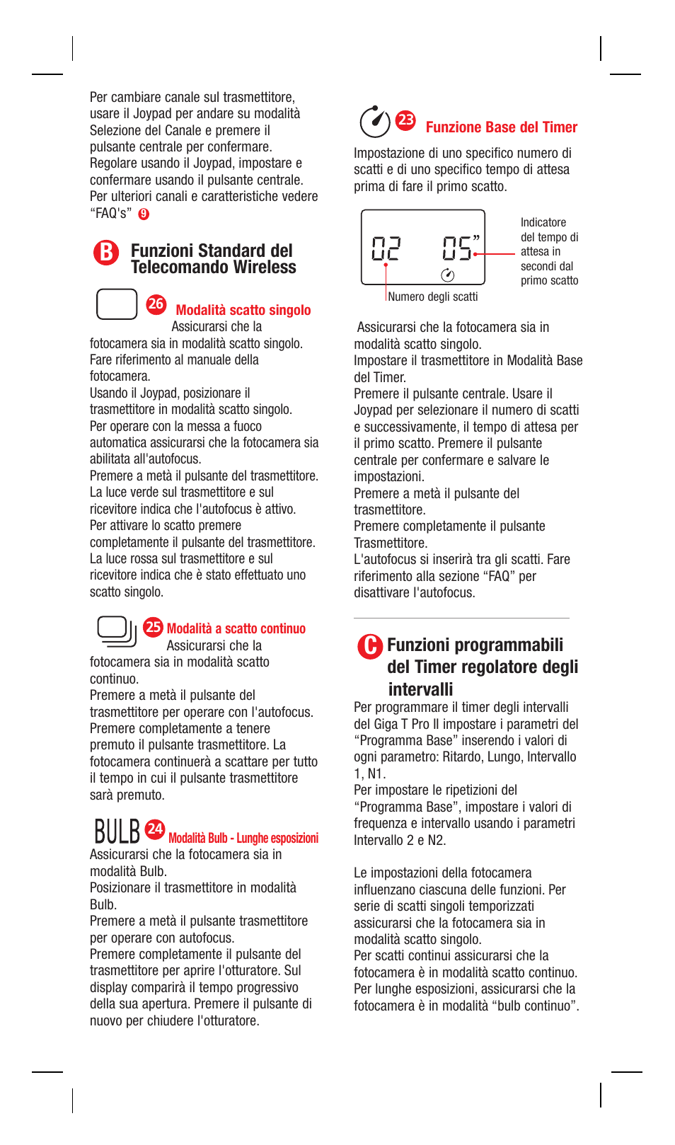 Funzioni standard del telecomando wireless | Hahnel Giga T Pro II Wireless Timer Remote User Manual | Page 32 / 42