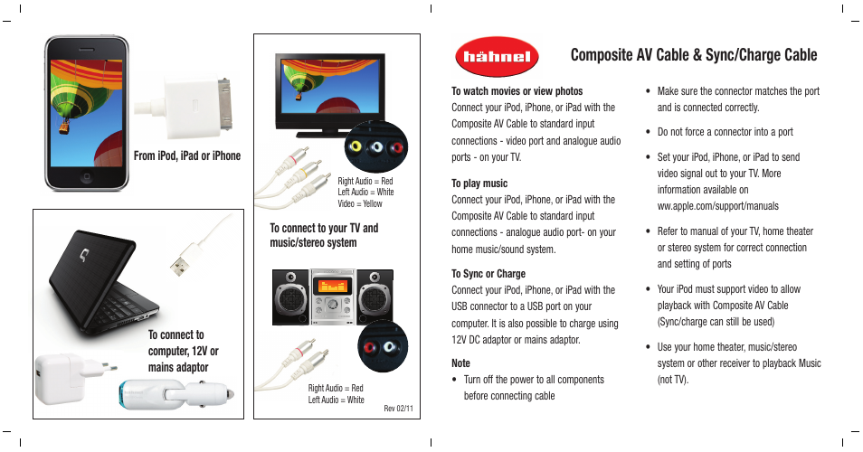 Hahnel Composite AV Cable & Sync/Charge Cable User Manual | 2 pages
