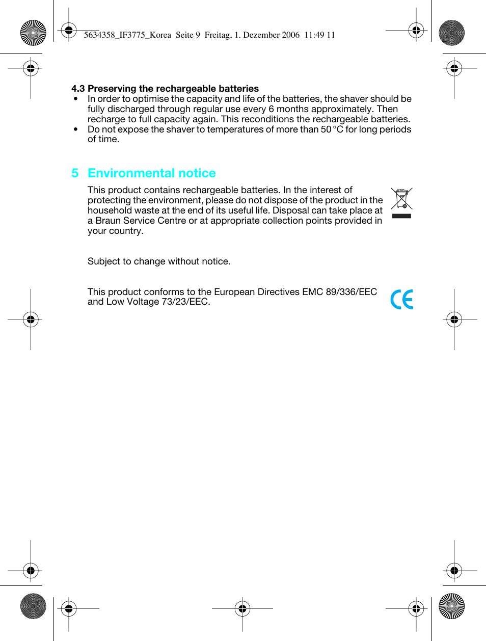 5 environmental notice | Braun 5634 User Manual | Page 9 / 10