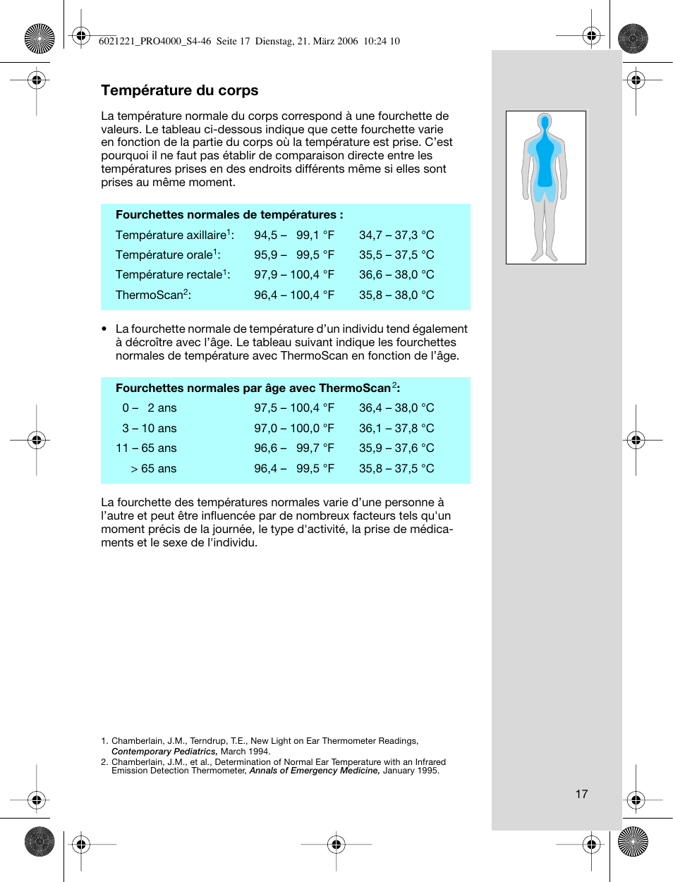 Température du corps | Braun ThermoScan PRO 4000 User Manual | Page 17 / 46