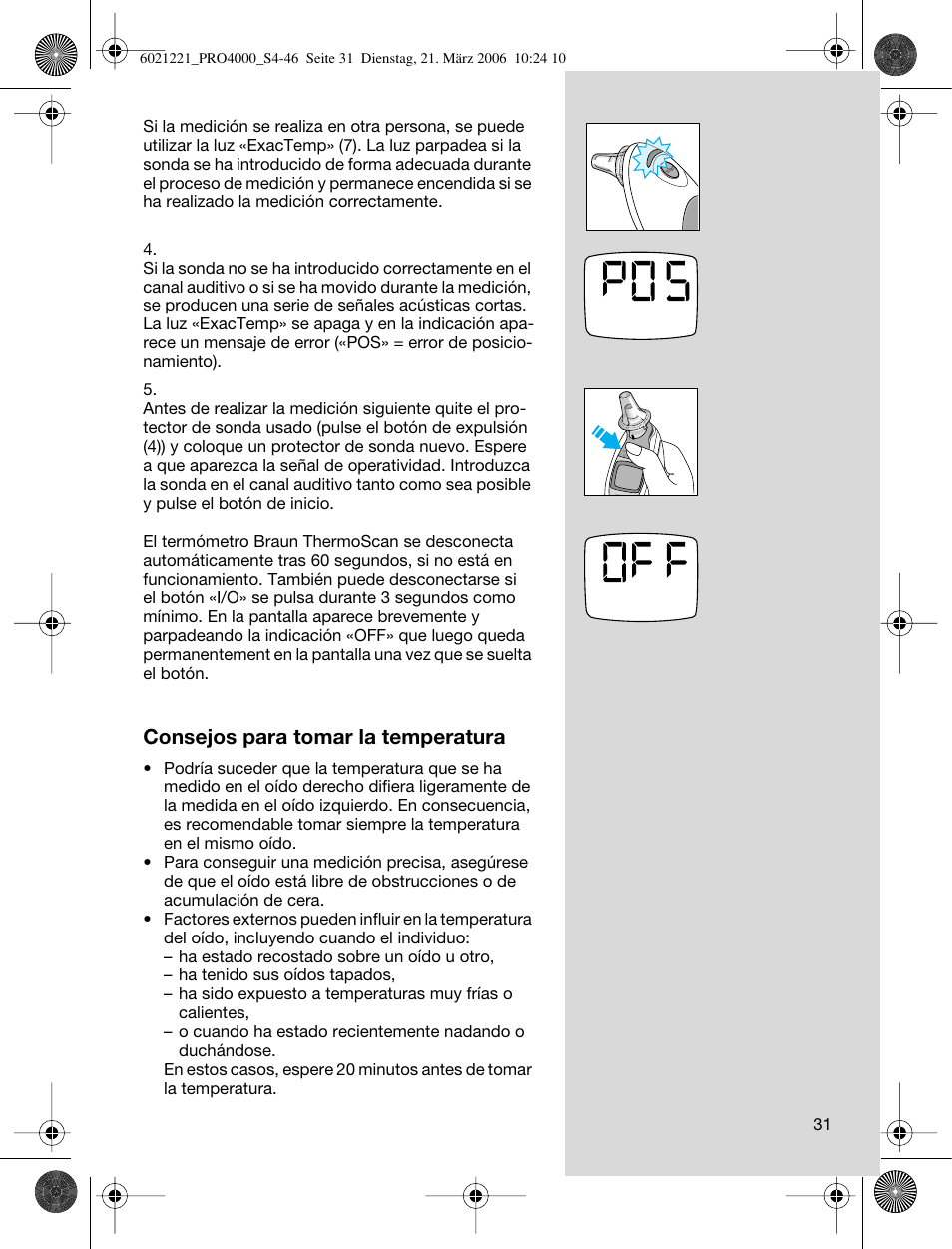 Consejos para tomar la temperatura | Braun ThermoScan PRO 4000 User Manual | Page 31 / 46