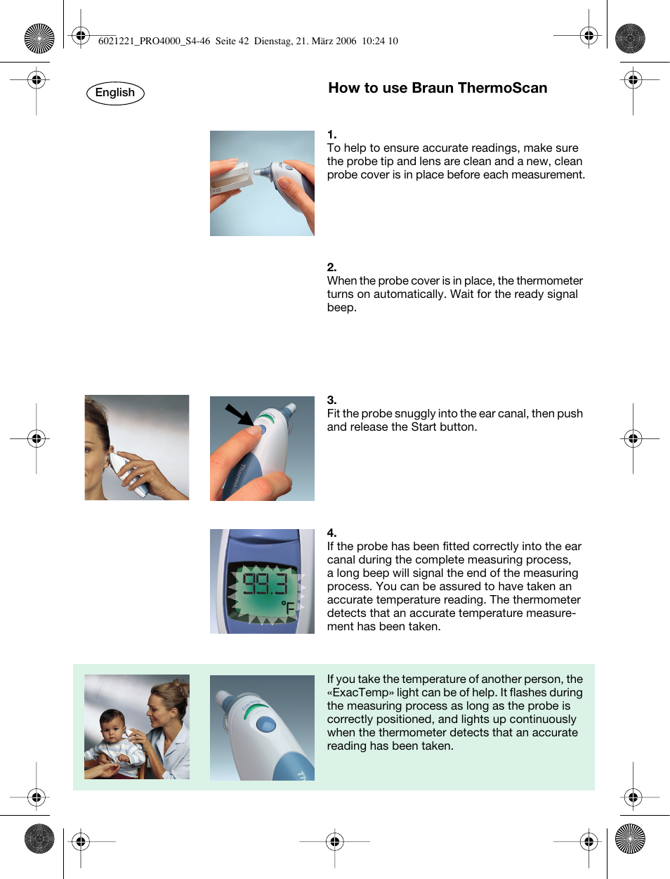 Braun ThermoScan PRO 4000 User Manual | Page 42 / 46
