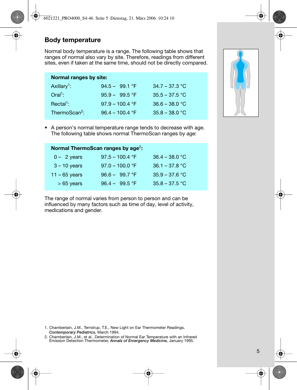 Body temperature | Braun ThermoScan PRO 4000 User Manual | Page 5 / 46