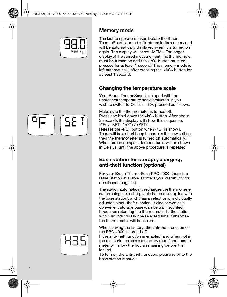 Changing the temperature scale | Braun ThermoScan PRO 4000 User Manual | Page 8 / 46