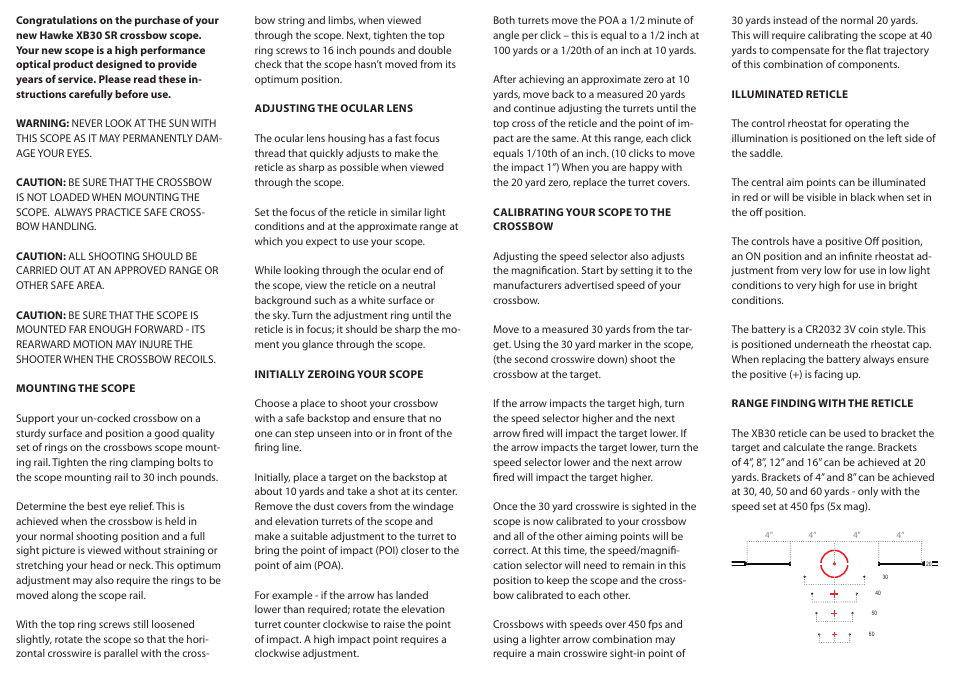 Hawke Optics XB30 Crossbow Scope User Manual | 2 pages