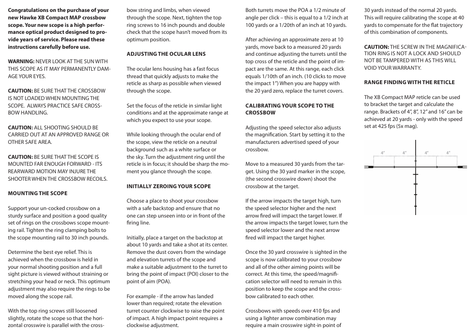 Hawke Optics XB1 Crossbow Scope 1.5-5x32 User Manual | 2 pages