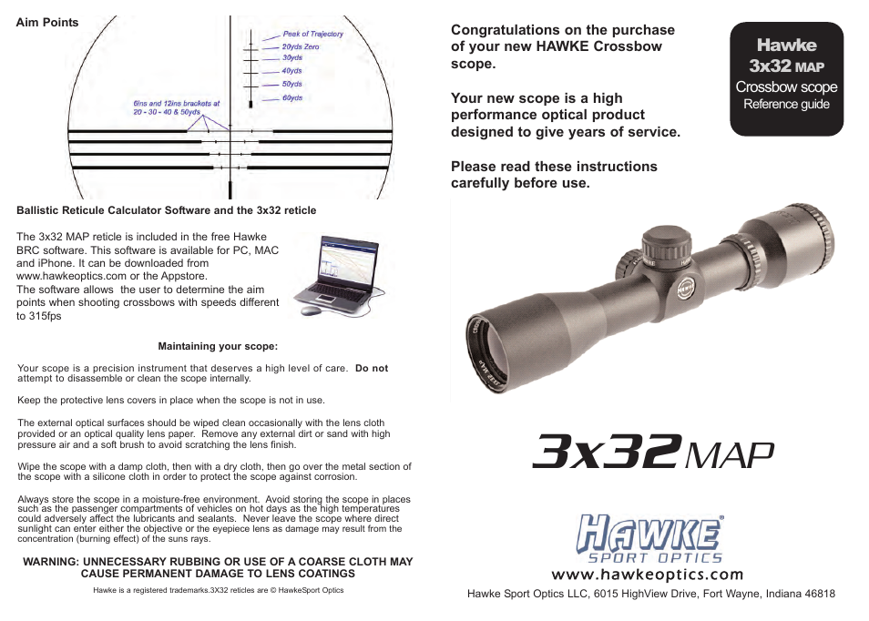 Hawke Optics XB Crossbow Scope 3x32 User Manual | 2 pages