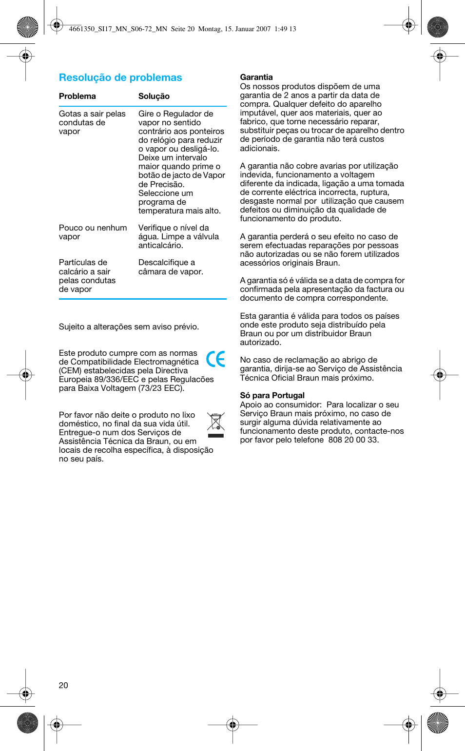 Resolução de problemas | Braun 4661 User Manual | Page 20 / 70