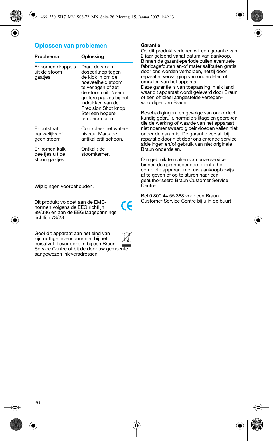 Oplossen van problemen | Braun 4661 User Manual | Page 26 / 70