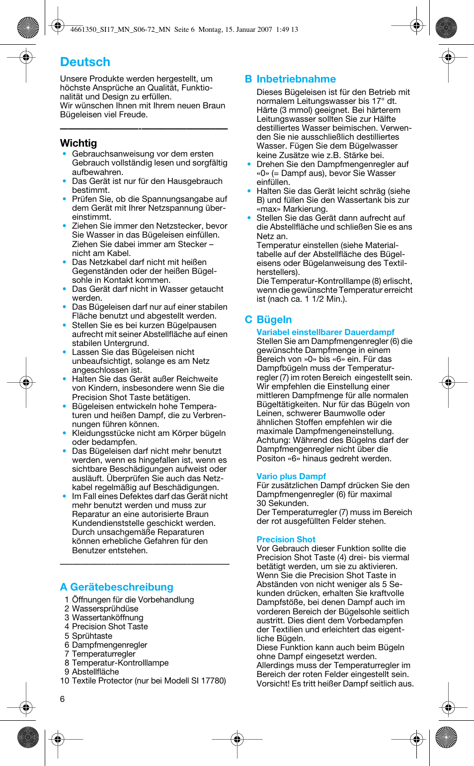 Deutsch | Braun 4661 User Manual | Page 6 / 70