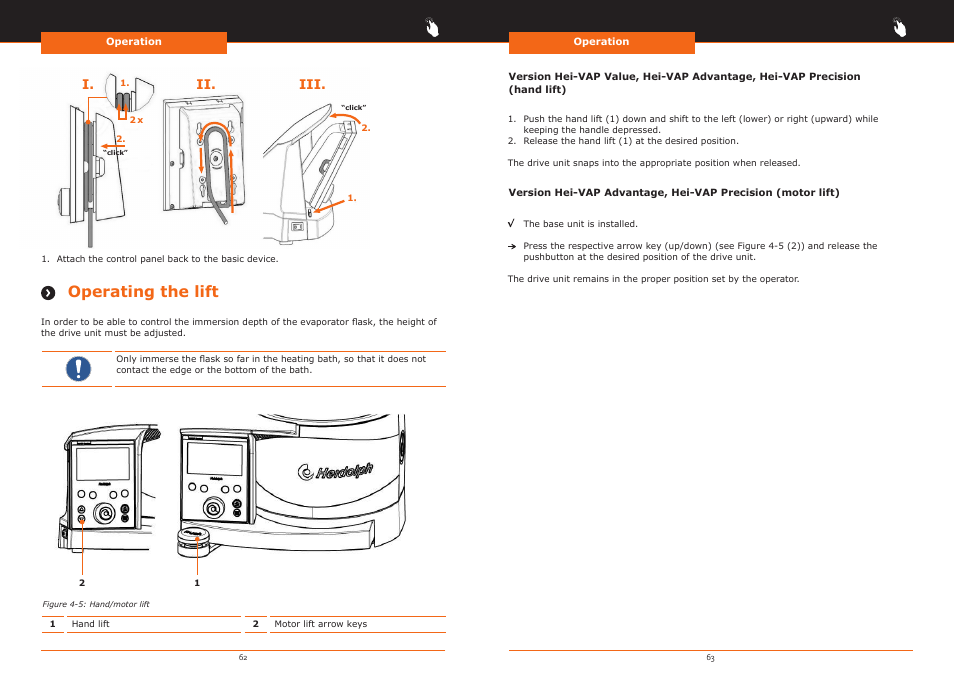 Operating the lift, I. ii. iii | Heidolph Hei-VAP Precision User Manual | Page 32 / 59