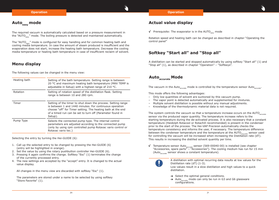 Menu display, Auto, Mode | Actual value display, Softkey “start all” and “stop all | Heidolph Hei-VAP Precision User Manual | Page 36 / 59