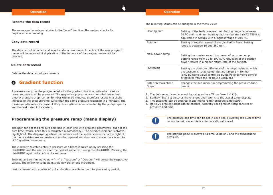 Gradient function, Programming the pressure ramp (menu display) | Heidolph Hei-VAP Precision User Manual | Page 39 / 59