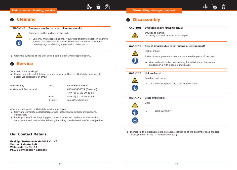Cleaning, Service, Disassembly | Our contact details | Heidolph Hei-VAP Precision User Manual | Page 50 / 59