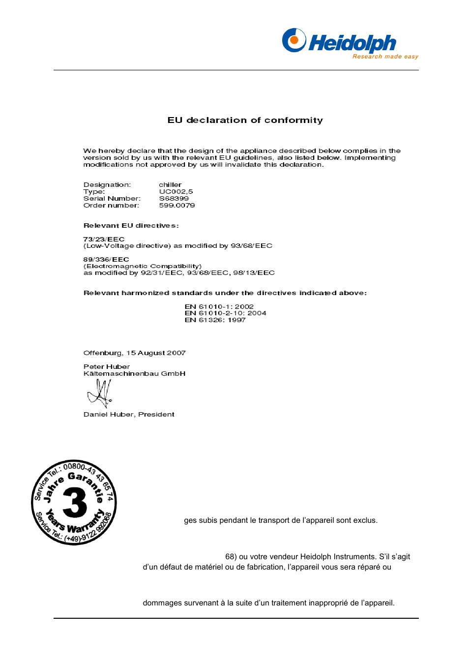 Déclaration de conformité ue, Déclaration de garantie, 2 déclaration de conformité ue | 1 déclaration de garantie | Heidolph Rotacool Mini User Manual | Page 60 / 104