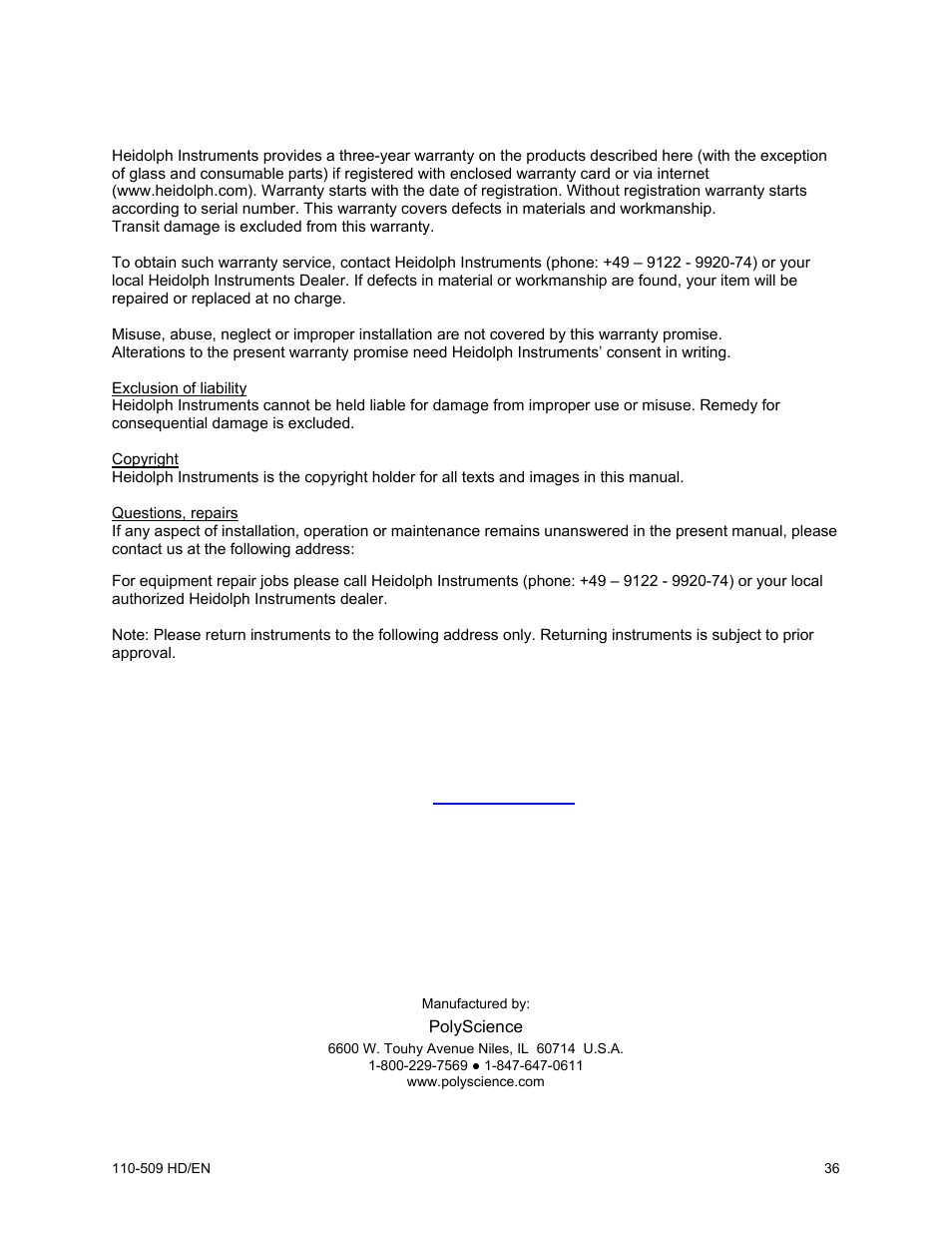Warranty | Heidolph RotaChill User Manual | Page 37 / 37