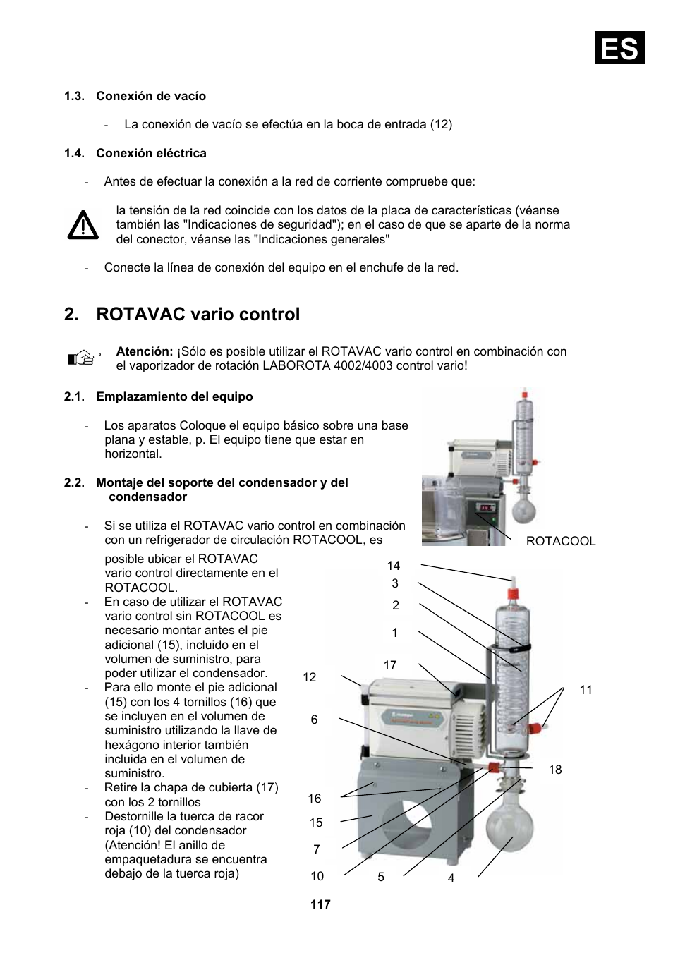 Conexión de vacío, Conexión eléctrica, Emplazamiento del equipo | Rotavac vario control | Heidolph Vacuum Switchbox User Manual | Page 117 / 188