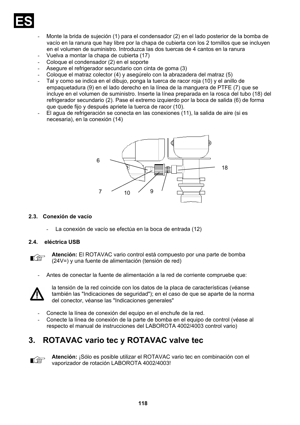 Conexión de vacío, Eléctrica usb, Rotavac vario tec y rotavac valve tec | Heidolph Vacuum Switchbox User Manual | Page 118 / 188