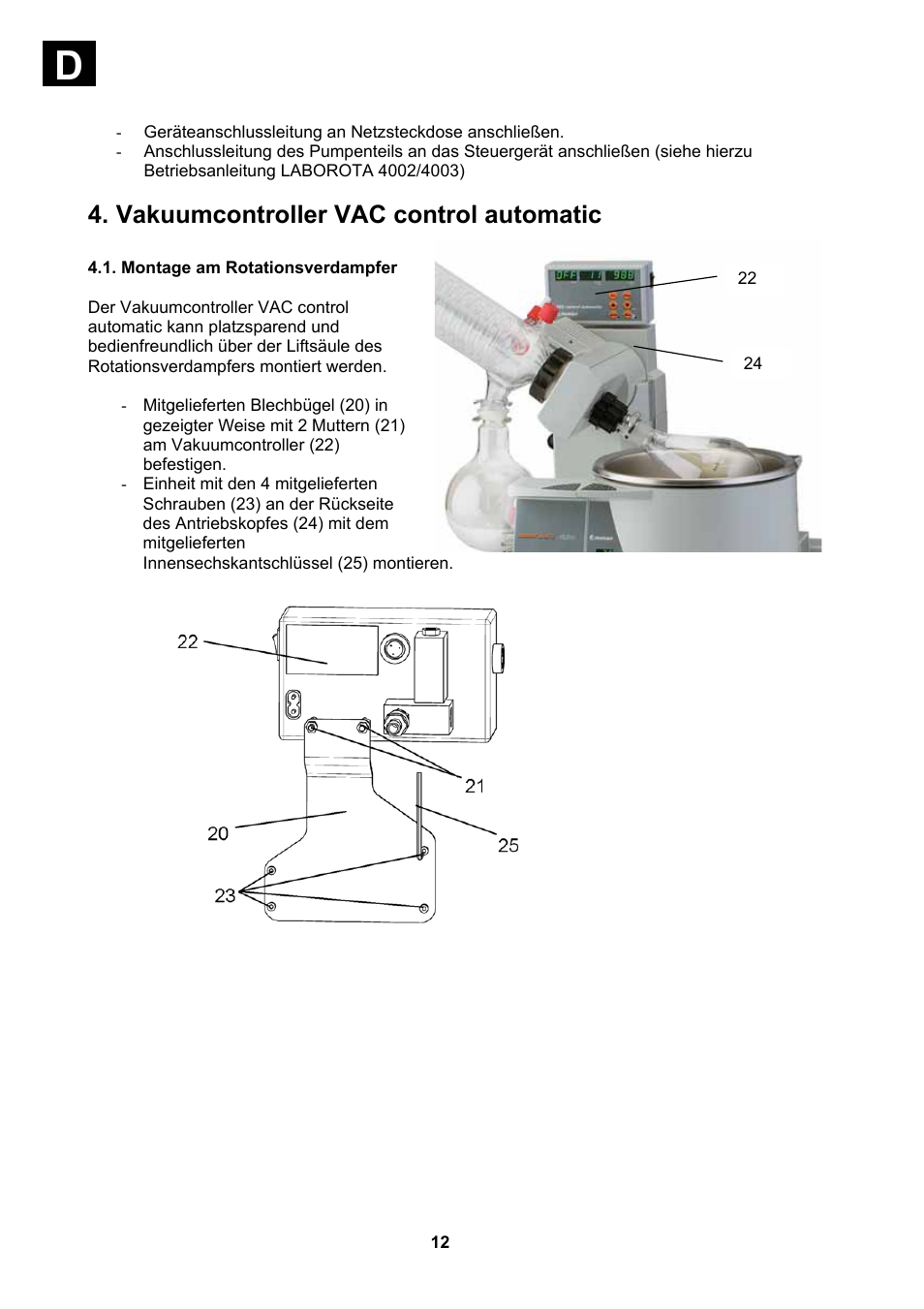 Montage am rotationsverdampfer, Vakuumcontroller vac control automatic | Heidolph Vacuum Switchbox User Manual | Page 12 / 188